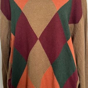 Alan Flusser Argyle Crewneck Sweater in Brown, Burgundy, Green & Orange